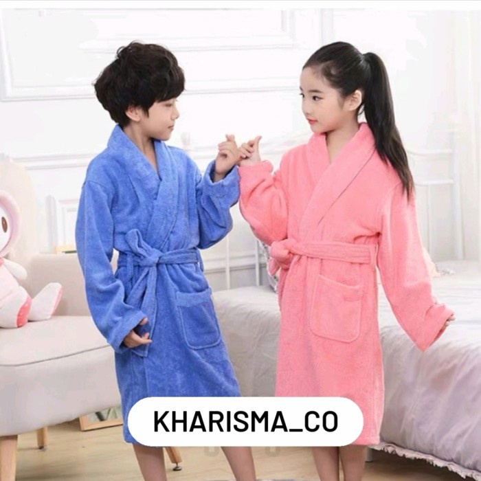 Kimono Baju Handuk Kimono Anak-anak Polos Laki-laki & Perempuan ( Sepasang ) - Biru, All Size(Q0P1) 