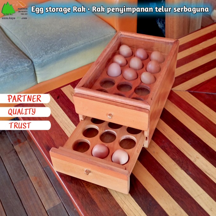 Terlaris Wooden Box 2 Laci Tempat Penyimpanan Telur Akrilik Unik(30) Lubang