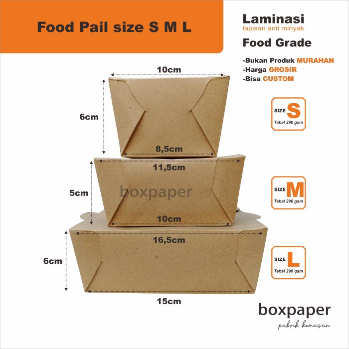 Murah Food Pail size S M L Kemasan Paper Lunch Tebal Laminasi Ayam Goreng NON COD