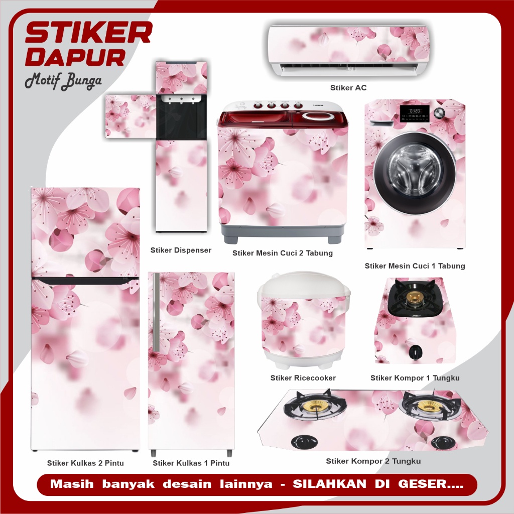 Stiker Kulkas Kompor Mesin cuci Ac Dispenser Motif Bunga 2 0.0641419143345878