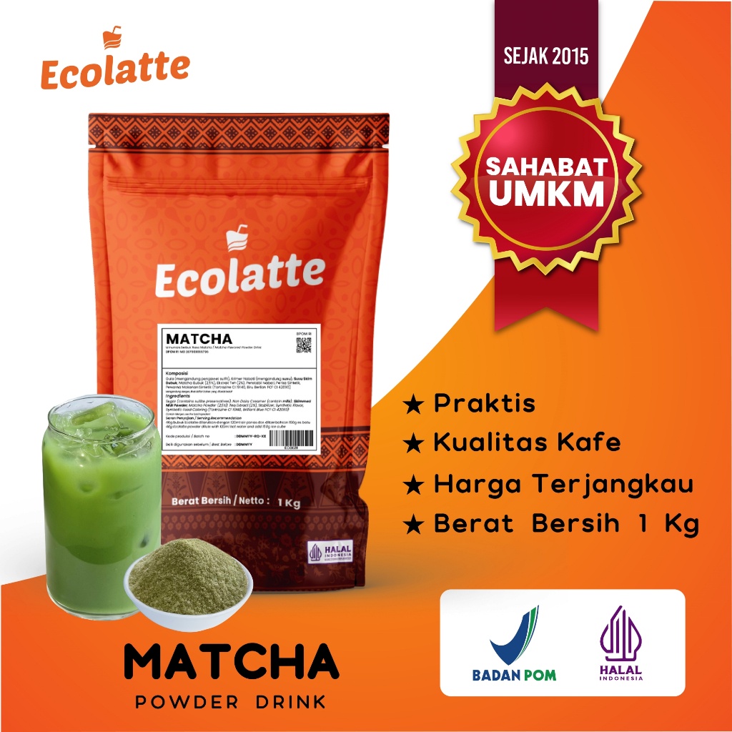 

[1 Kg] Ecolatte Matcha 1 Kg Powder Drink Bubuk Numan Rasa Matcha