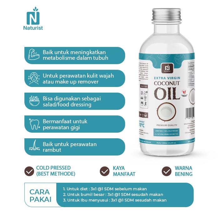 

Naturist Nyak Kelapa Murni / Virgin Coconut Oil / Pure Coconut Oil / Coconut Oil Murni / Evco -