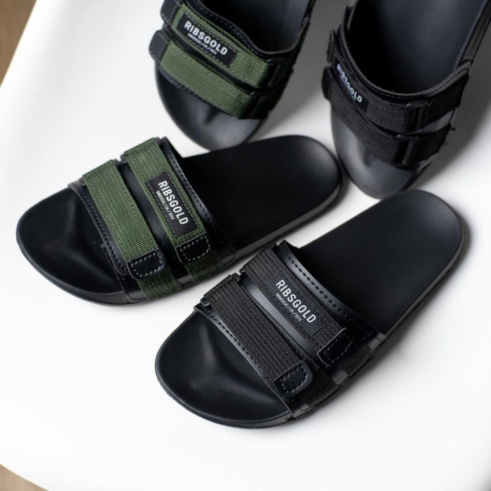 PROMO Ribsgold Sendal Slippers Flip Strap - Sandal Pria Slide On Slop Hitam