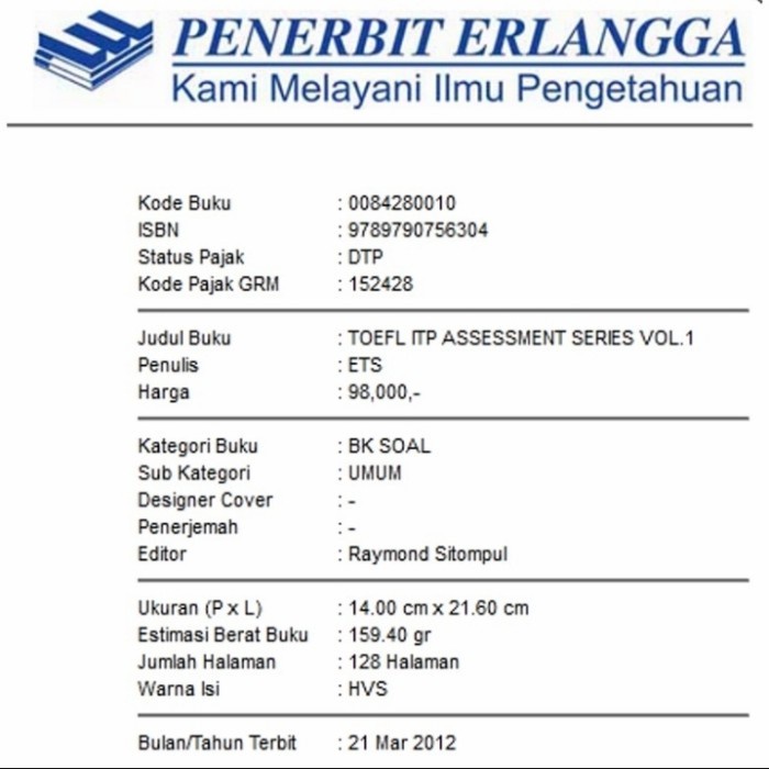 

NEW Menjual ORI buku TOEFL ITP asesmen series vol 1 penerbit Erlangga