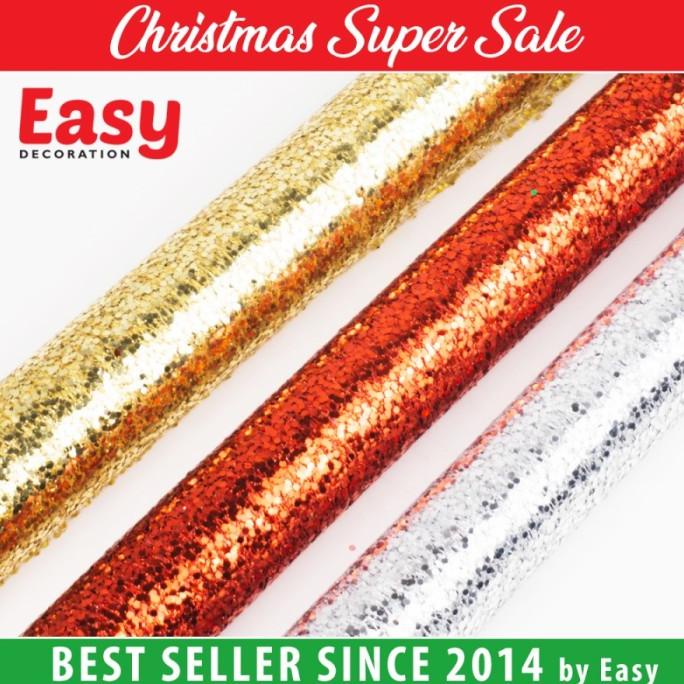 

populer] Pita Roll Natal Besar Kain Jaring Jala Christmas Emas Merah Silver