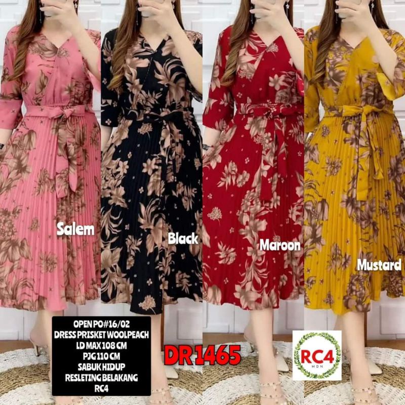 Dress Plisket Motif Bunga