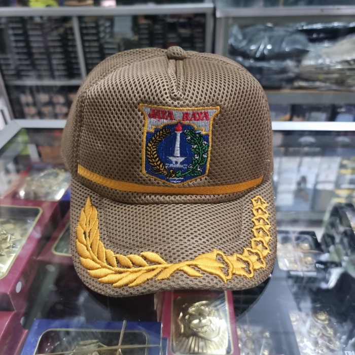 Topi Topi jaring Jaya raya DKI coklat | Topi jala Jaya Raya krem coklat(A0U0) Topi Distro Pria Origi