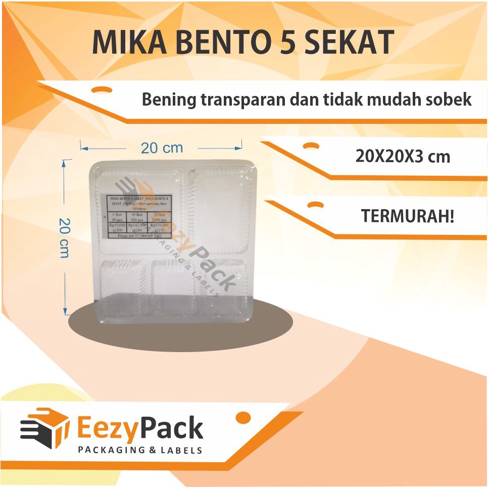 (ISI 50)Mika sekat 5  sekat 4 Box Nasi Catering/ Nasi Kotak Sekat/ Mika 20 x 20 18 x 18/ Daleman Mik