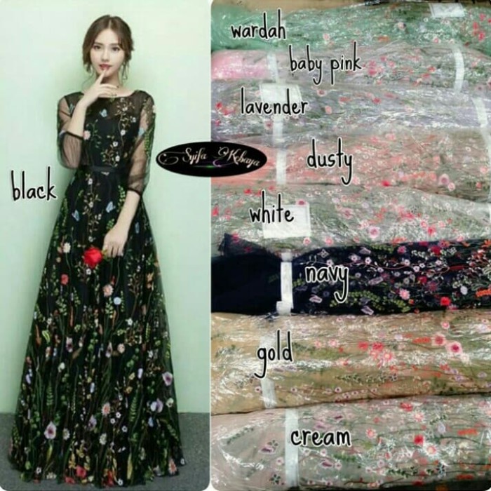 Kain tile brokat salur bordir,Bahan kebaya gaun gamis kebaya