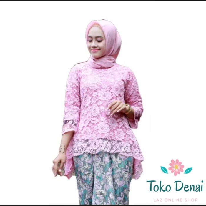 atasan kebaya modern kebaya brukat anjani baby pink(cuma atasan saja)