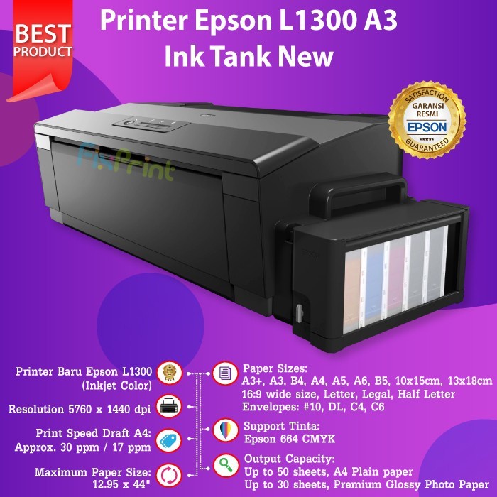 Printer L1300 Original Resmi A3 Photo 5 Color Inktank Infus