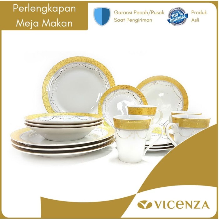 Promo Vicenza Dinner Set Perangkat Makan Piring Gelas D16 Motif Padi