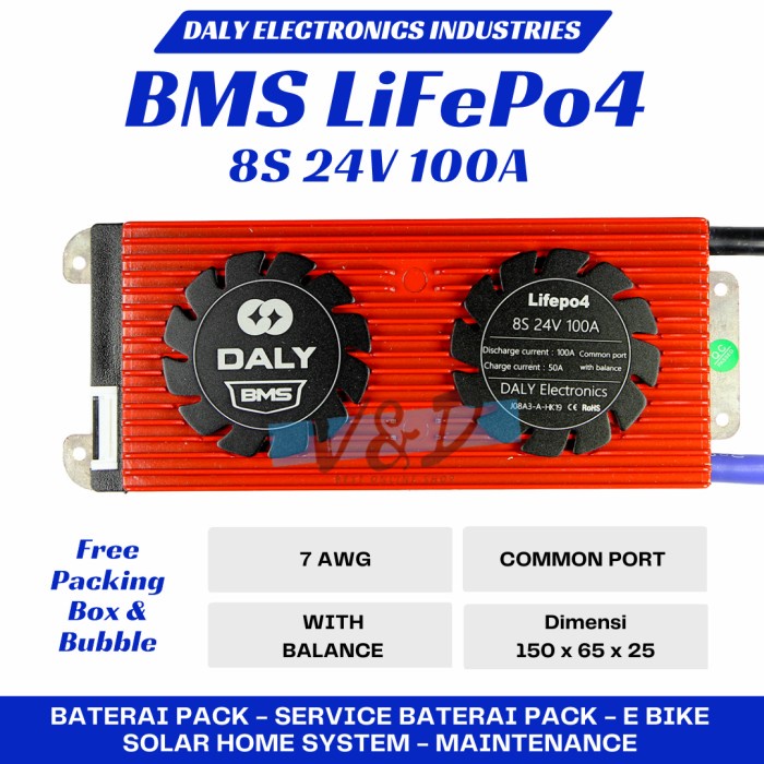 ✨Ready Bms Lifepo4 8S 24V 100A Daly Bms Original Berkualitas