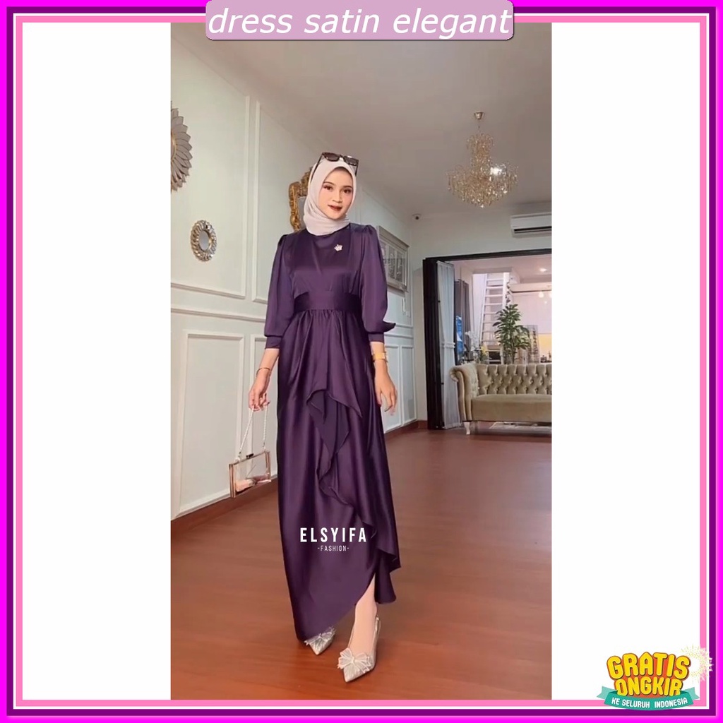 Drees Press Body Panjang Dress Simmer Silk Premium Dres Serut Samping Elejant Gaun Pesta Muslimah El