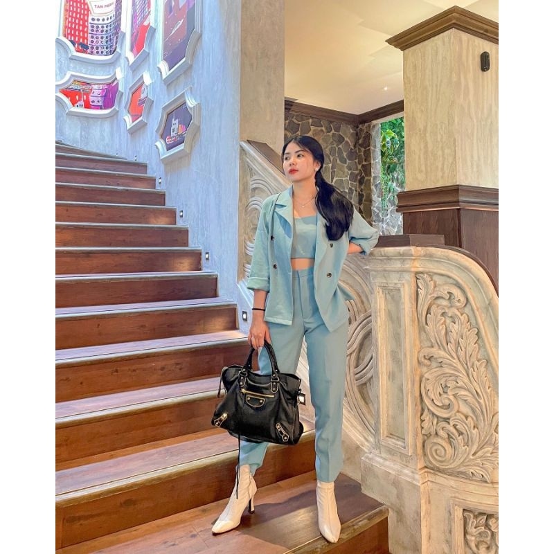 Setelan Blazer Wanita 1 Set Import Terbaru 2023 Blazeran Lengan Pendek Outer Kmeja Kondangan Elegan 