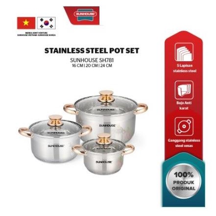 ] Panci Set Stainless Steel (SH781) Sunhouse
