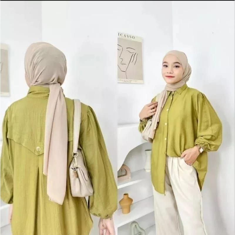 LAURA BLOUSE POLOS || LINEN VARIASI KANCING || KEMEJA WANITA
