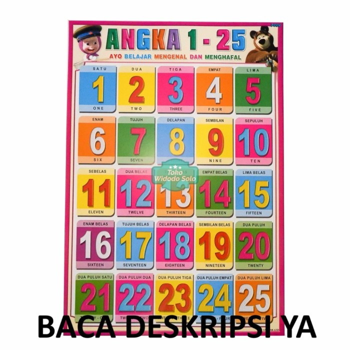 

Poster Edukasi Angka 1 sampai 25 35x50cm Ecer Per 1 Lembar