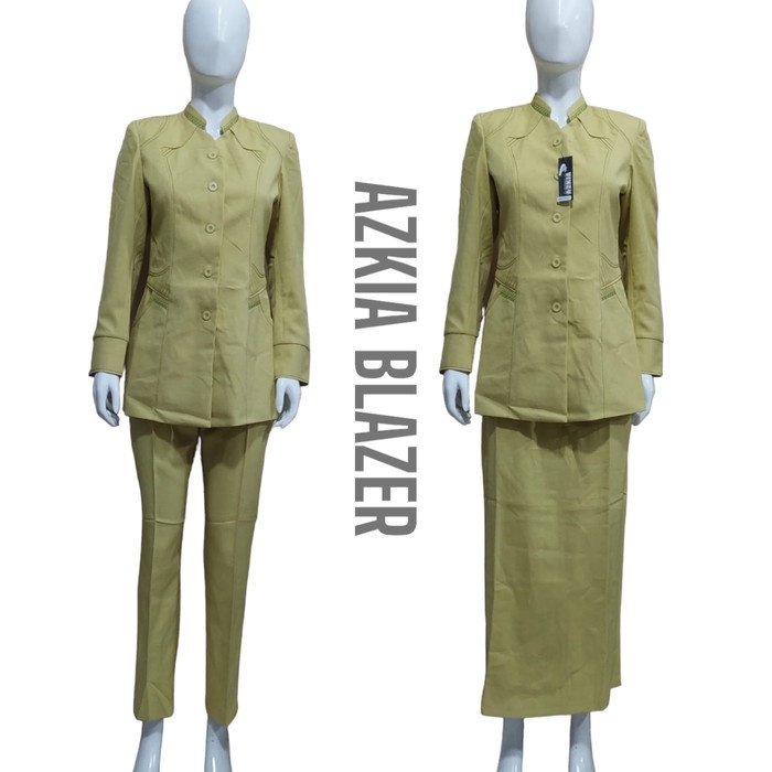 Set Blazer Wanita Hijau Igra Merek Azkia Blazer,Seragam Kerja Wanita