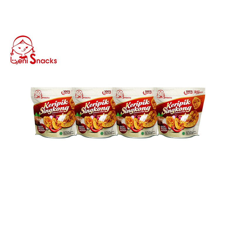 

Ready Leni Snacks 4 Pcs Keripik Singkong Pedas Merah (New Pack) Non COD