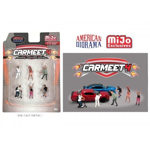 Ad-76507Mj American Diorama Car Meet 4 Mijo Diecast Figure Set Ready