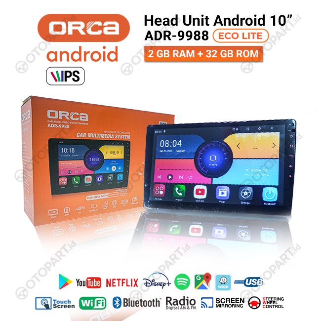 Head Unit TV Android 10 inch ORCA ADR-9988 ECO LITE