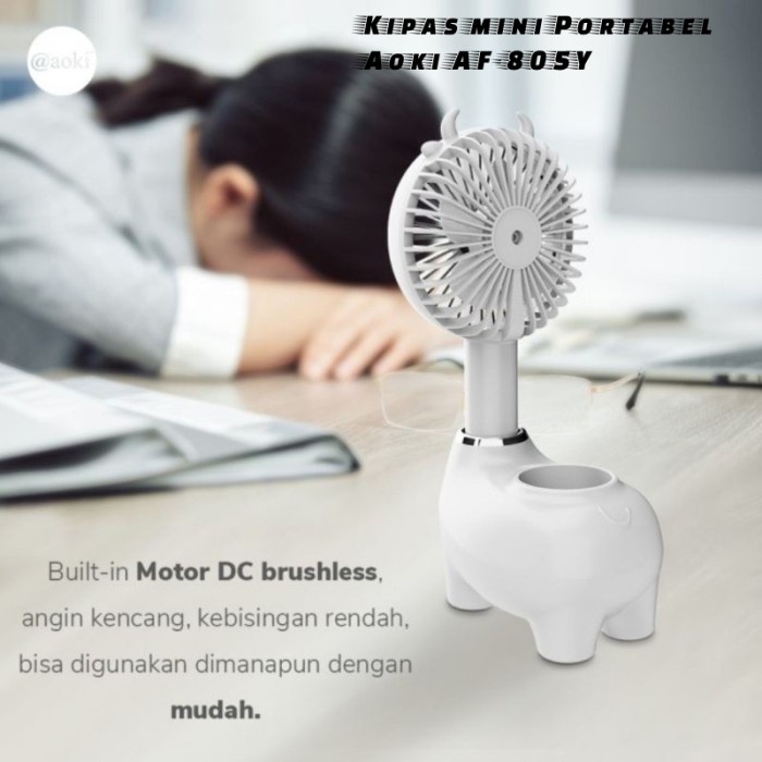 TERBARU Aoki Mini Fan Portable USB Charge + Tempat Pulpen/Pensil AF-805Y /KIPAS ANGIN MINI/KIPAS
