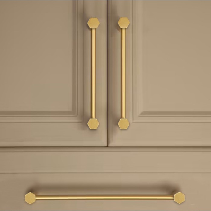 Gold Hexagon End Handle Tabung Hairline Tarikan Lemari Emas