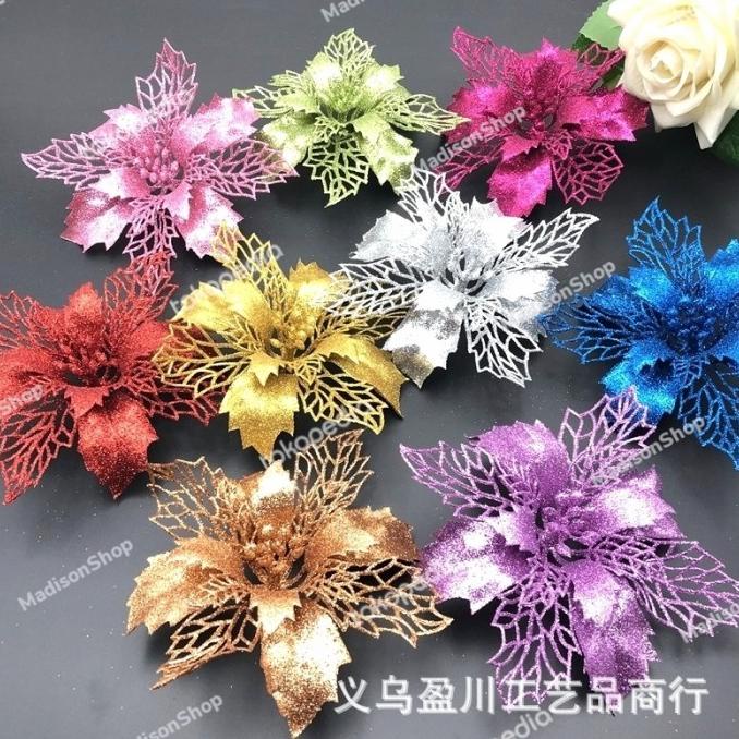 

Terbaru Bunga Natal 17 Cm Dekorasi Parcel Natal Bunga Kado Bunga Rosegold Emas Original