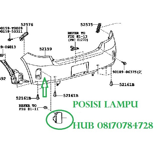 Cod - Reflektor Lampu Bemper Belakang Asli / Mata Kucing Yaris 2012-2013 Kode 024