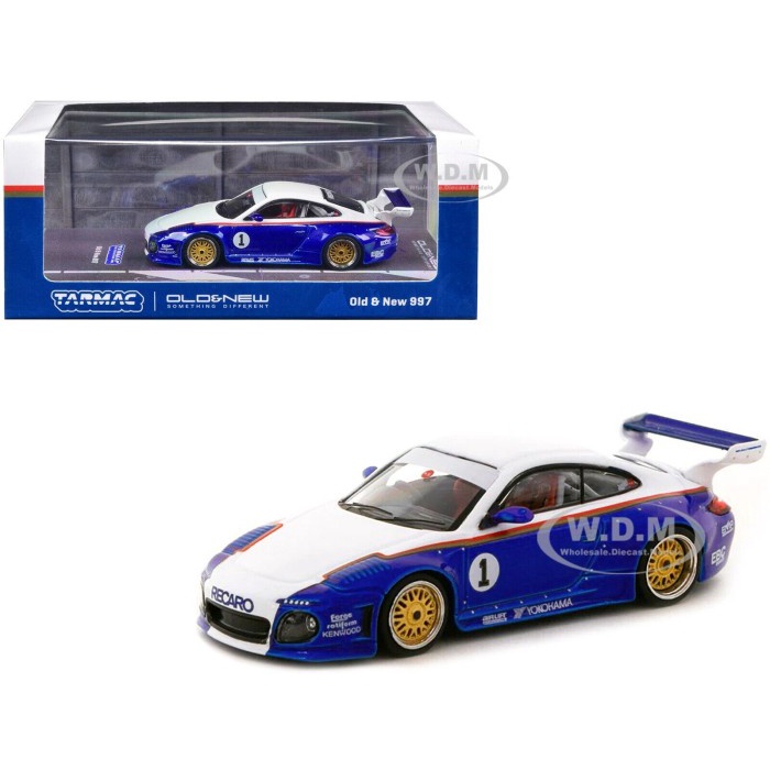 FLASH SALE T64-TL053-BLW TARMAC WORKS OLD & NEW 997 BLUE WHITE PORSCHE DIECAST TERBARU