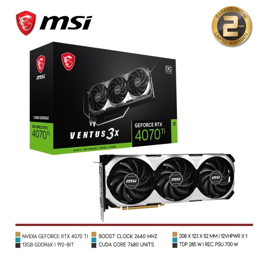 MSI Nvidia GeForce RTX 4070 Ti 4070Ti VENTUS 3X 12G OC 12GB GDDR6 VGA