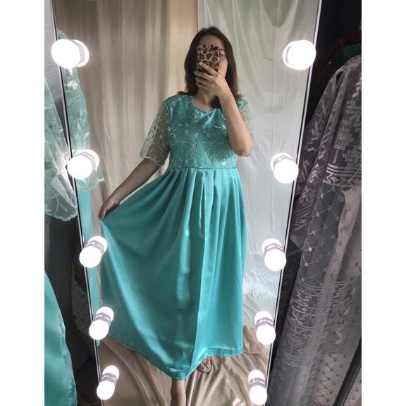 Murah Ds1346 Long Dress Brukat Tille Dress Pesta Maxi Tile Dress Kondangan Dress Bridesmaid Kebaya W