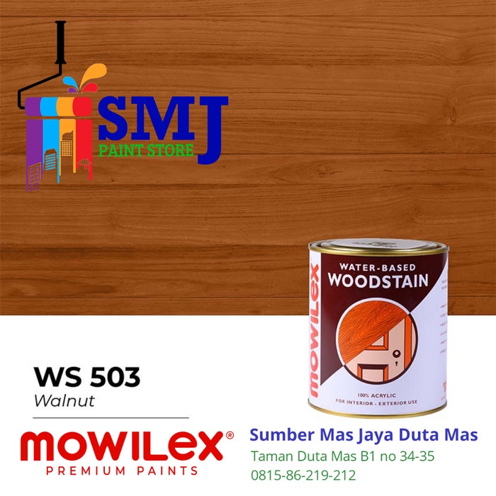 Promo Cat Woodstain Kayu Mowilex Water Based 503 Warna Walnut 1L