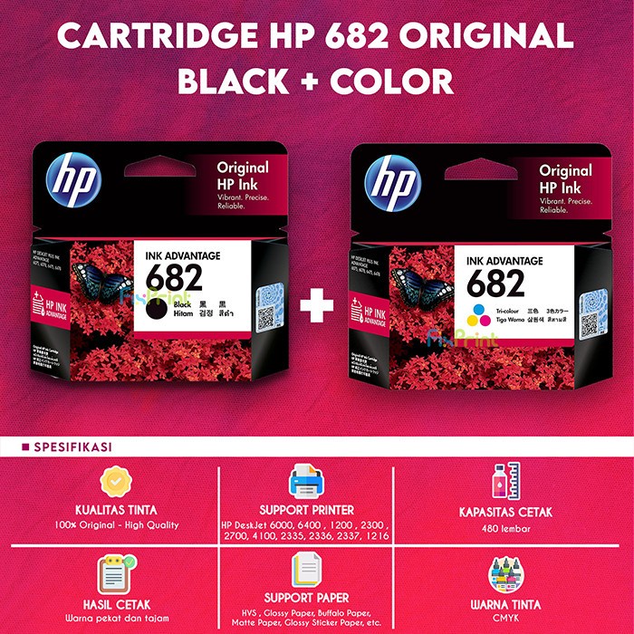 

SET BLACK COLOR TINTA CARTRIDGE HP 682 PRINTER 2335 2336 2337 2775