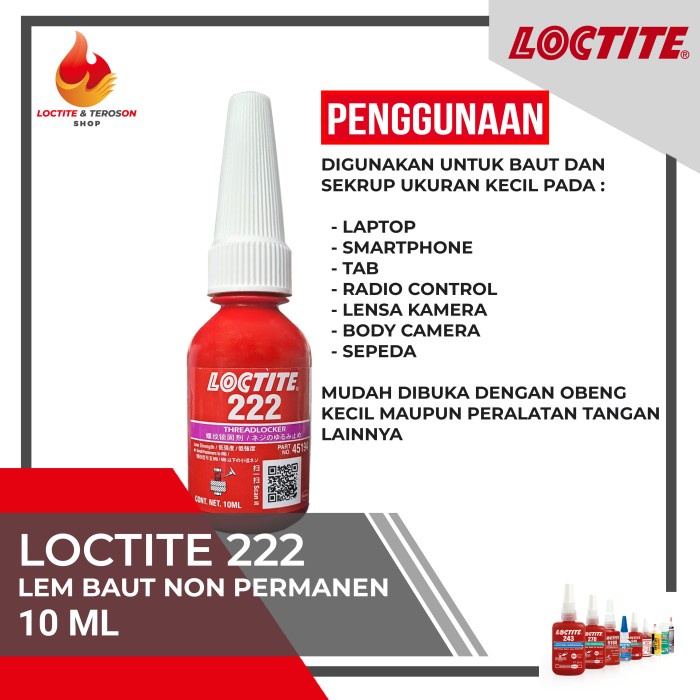 

Lem Baut Non Permanen Loctite Threadlocker 222 Low Strength 10Ml