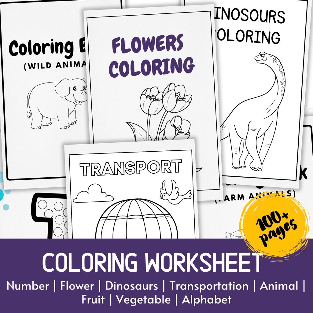 Printable Worksheet Mewarnai Paket Lengkap Nomor Hewan Sayuran Alfabet Buah Transportasi Bunga Dinos