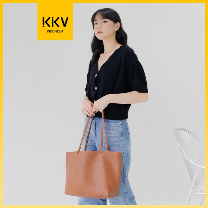 KKV TAS TOTE BAG WANITA DENGAN POUCH BROWN / APRICOT / BLACK