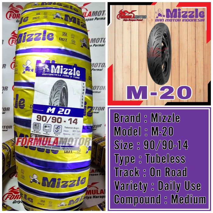 90/90-14 Ban Mizzle M20 Tubeless Ban Belakang Motor Beat Vario Ring 14