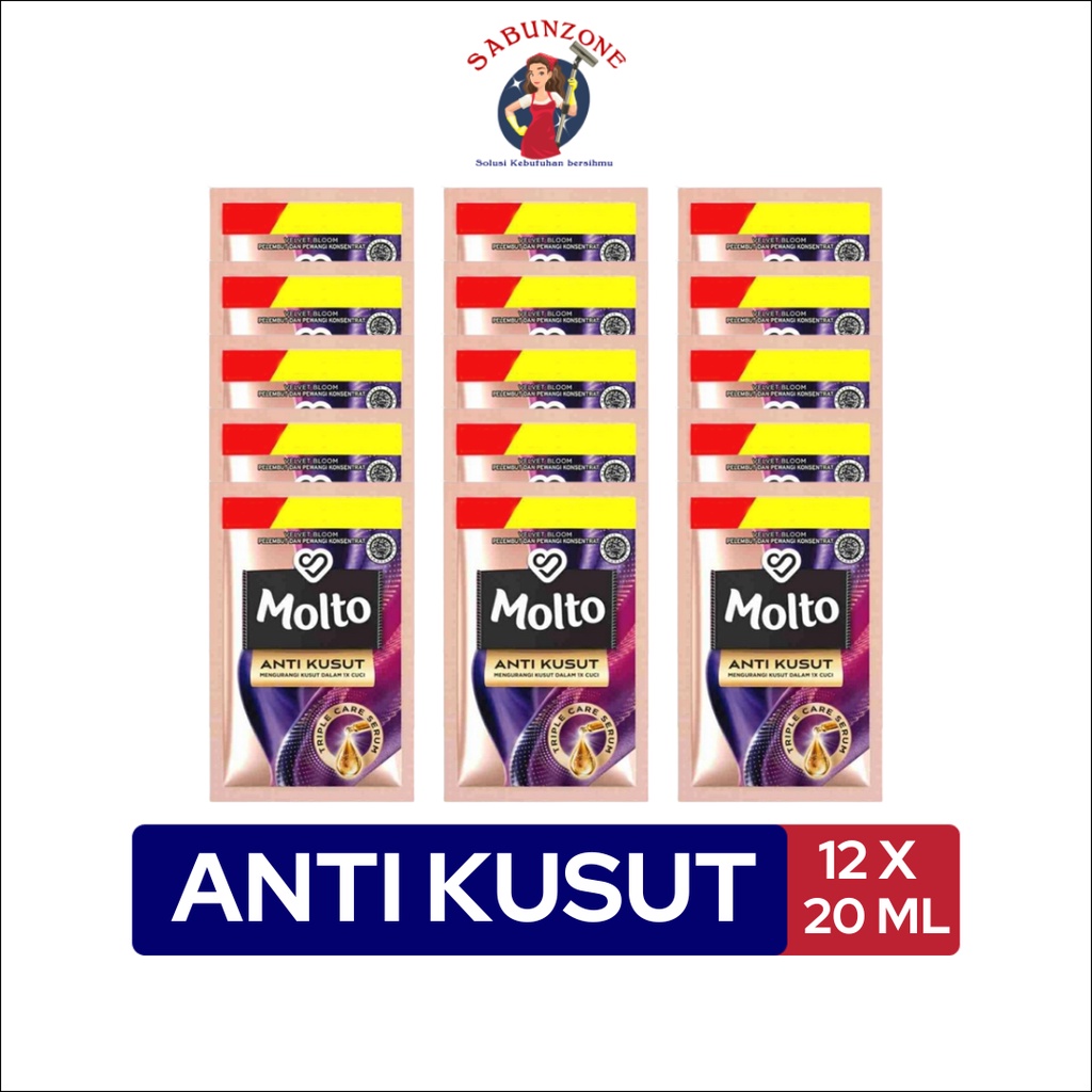 Paket Murah Pelembut Pewangi Pakaian Molto Anti Kusut Sachet 20 ml x12
