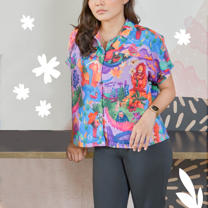 Sovlo Kemeja Oversized Hola Kanola - Atasan Wanita Lengan Pendek