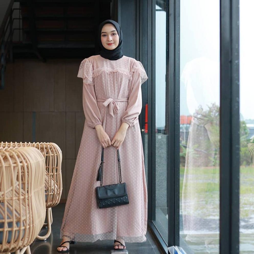 Murah Mira Maxy Dress Brukat Polka Gamis Kondangan Tile Brukat Premium Fashion Muslim Wanita Terlari