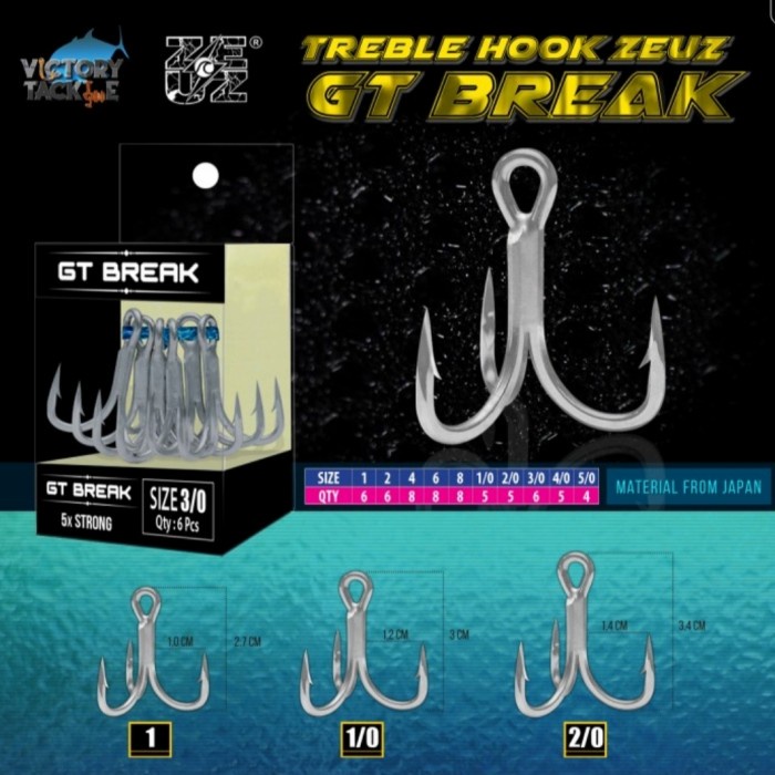 Terlaris Trible Hook Zeus Gt Break Size 1 1/0 2/0