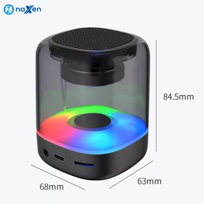 Speaker Bluetooth Transparan Naxen E-3052 Extra Bass Rgb Led Lamp Audio Ready