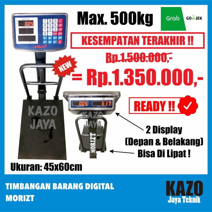 Promo Timbangan Barang Digital 500Kg / Timbangan Duduk / Lantai - Morizt