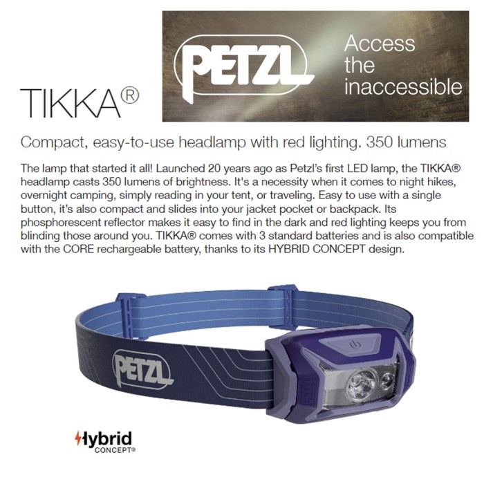 {NezShop} PETZL TIKKA 350 Lumens NEW Headlamp camping hiking running Head lamp - Biru Murah