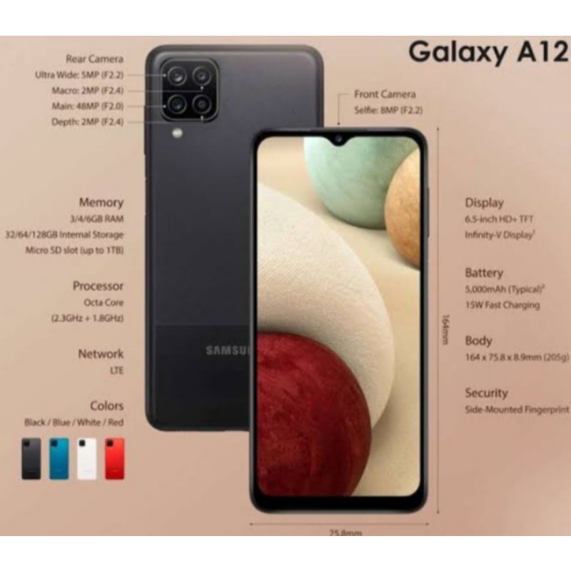 Samsung Galaxy A12 Hitam Ram 4/64gb Second