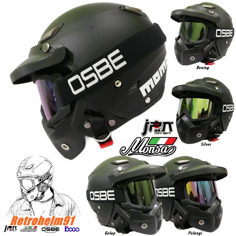 Helm Dewasa JPN MONSA MOMO Japstyle Paket Touring Topi Pendek Retro Klasik Vintage Kacamata Goggle M