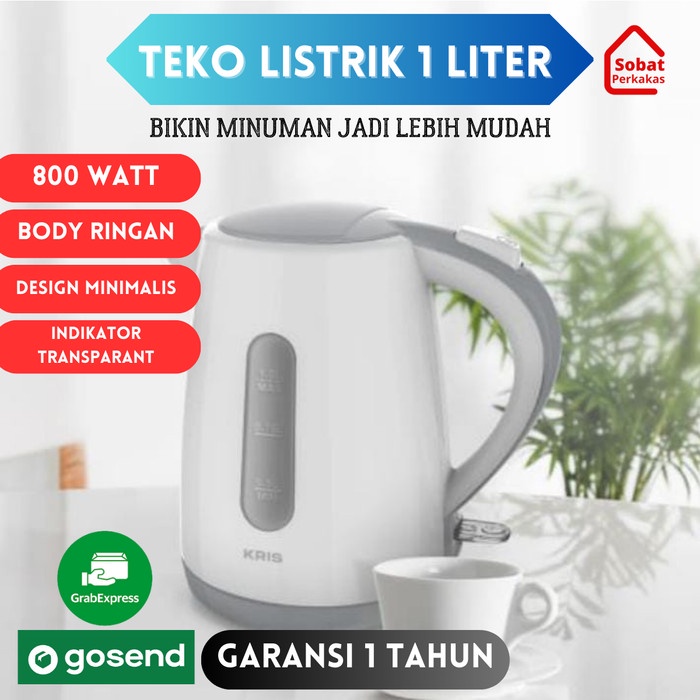 [Ori] Teko Listrik 1 Liter - Kris Ketel Listrik Plastik 800 Watt Putih Terbatas