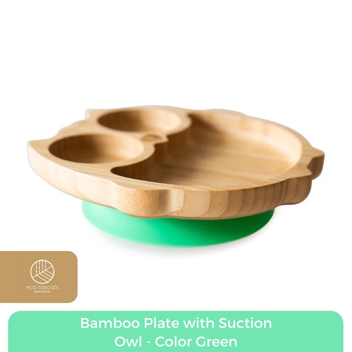 ✅New Eco Rascals Bamboo Owl Plate With Suction - Green Limited